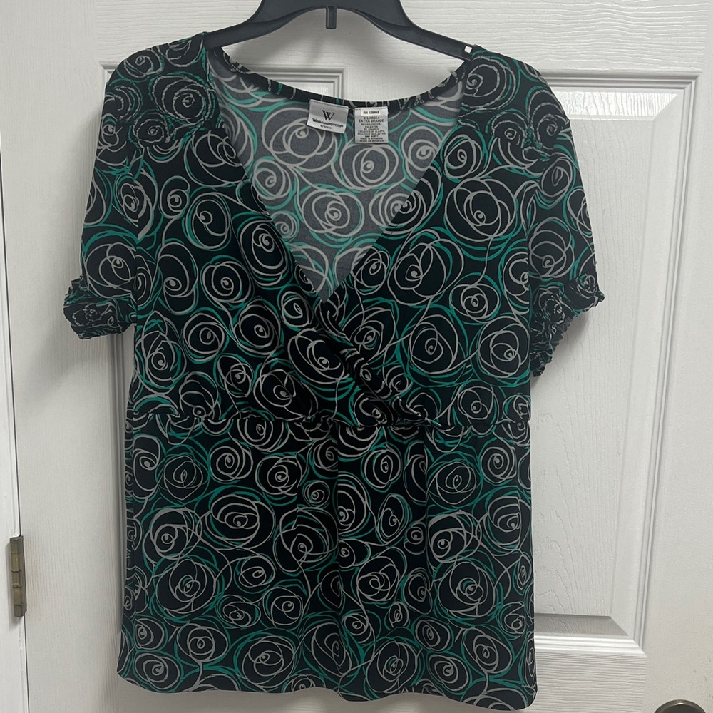 Worthington Black and Green Swirl Blouse